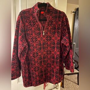 Liz Claiborne Oversized 1/4 Zip Fleece in Wine & Black Winter Design, size Small